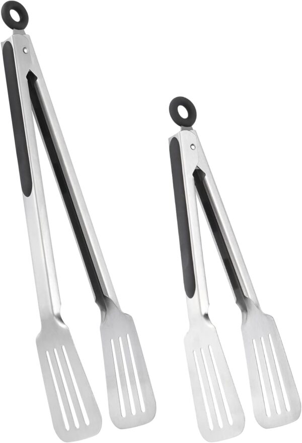 Set of 2 Stainless Steel Spatula Tongs for Grilling